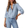 image:imageAstylish Women Button Down Denim Shirts Casual Long Sleeve V Neck Chambray Blouse TopBeau Blue