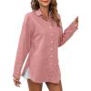 image:imageAstylish Women Lightweight Long Sleeve Button Down V Neck Denim Shaket Shirts Loose Blouse TopT Peach Blossom
