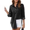 image:imageAstylish Women Trendy Top Solid Long Sleeve VNeck Denim Shirts Shaket Lightweight Button Down BlouseBlack