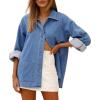 image:imageAstylish Womens Denim Shirt Long Sleeve Button Down Jean Shacket Top with PocketsLight Blue