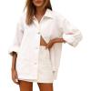image:imageAstylish Womens Denim Shirt Long Sleeve Button Down Jean Shacket Top with PocketsWhite
