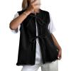 image:imageAstylish Womens Distressed Denim Vest Cute Bow Tie Henley Chambray Jeans Casual Sleeveless Trendy Jean Top ShirtsBlack