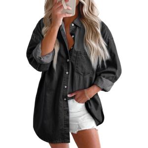 image:imageAstylish Women Denim Shirts Button Down Blouse V Neck Casual TopsBlack