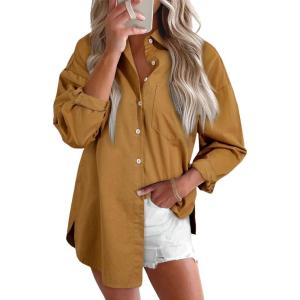image:imageAstylish Women Denim Shirts Button Down Blouse V Neck Casual TopsT Clay