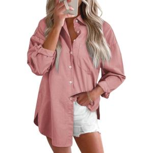 image:imageAstylish Women Denim Shirts Button Down Blouse V Neck Casual TopsT Peach Blossom
