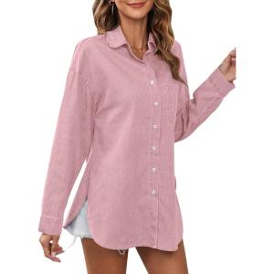 image:imageAstylish Women Lightweight Long Sleeve Button Down V Neck Denim Shaket Shirts Loose Blouse TopT Bonbon