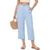 image:imageAstylish Womens 2026 Linen Cropped Pants Elastic Waist Wide Leg Summer Beach CaprisBeau Blue