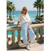 image:imageAstylish Womens 2026 Linen Cropped Pants Elastic Waist Wide Leg Summer Beach CaprisBeau Blue