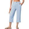 image:imageAstylish Womens 2026 Linen Cropped Pants Elastic Waist Wide Leg Summer Beach CaprisBeau Blue
