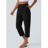 image:imageAstylish Womens 2026 Linen Cropped Pants Elastic Waist Wide Leg Summer Beach CaprisBlack