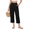 image:imageAstylish Womens 2026 Linen Cropped Pants Elastic Waist Wide Leg Summer Beach CaprisBlack