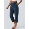 image:imageAstylish Womens 2026 Linen Cropped Pants Elastic Waist Wide Leg Summer Beach CaprisNavy Blue
