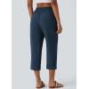 image:imageAstylish Womens 2026 Linen Cropped Pants Elastic Waist Wide Leg Summer Beach CaprisNavy Blue