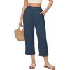 image:imageAstylish Womens 2026 Linen Cropped Pants Elastic Waist Wide Leg Summer Beach CaprisNavy Blue