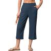 image:imageAstylish Womens 2026 Linen Cropped Pants Elastic Waist Wide Leg Summer Beach CaprisNavy Blue