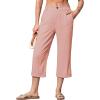 image:imageAstylish Womens 2026 Linen Cropped Pants Elastic Waist Wide Leg Summer Beach CaprisPink