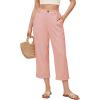 image:imageAstylish Womens 2026 Linen Cropped Pants Elastic Waist Wide Leg Summer Beach CaprisPink