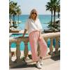 image:imageAstylish Womens 2026 Linen Cropped Pants Elastic Waist Wide Leg Summer Beach CaprisPink