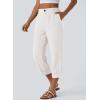 image:imageAstylish Womens 2026 Linen Cropped Pants Elastic Waist Wide Leg Summer Beach CaprisWhite
