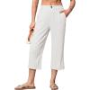 image:imageAstylish Womens 2026 Linen Cropped Pants Elastic Waist Wide Leg Summer Beach CaprisWhite