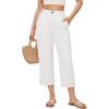 image:imageAstylish Womens 2026 Linen Cropped Pants Elastic Waist Wide Leg Summer Beach CaprisWhite