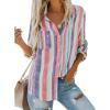 image:imageAstylish Women V Neck Striped Roll up Sleeve Button Down Blouse TopsWhite