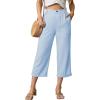 image:imageAstylish Womens 2026 Linen Cropped Pants Elastic Waist Wide Leg Summer Beach CaprisBeau Blue