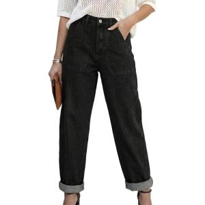image:imageAstylish Jeans for Women Baggy Barrel High Waisted Stretchy Straight Leg Jean Trendy 2026 Boyfriend Denim PantsBlack