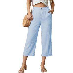 image:imageAstylish Womens 2026 Linen Cropped Pants Elastic Waist Wide Leg Summer Beach CaprisBeau Blue
