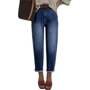 image:imageAstylish Womens High Waisted Baggy Jeans Boyfriend Cropped Loose Denim PantsNavy Blue