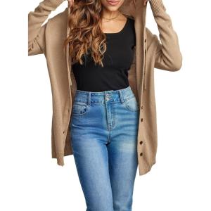 image:imageAstylish Open Front Hooded Cardigan Sweaters for Women Knit Long Sleeve Button Down Outwear 2025Khaki