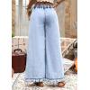 image:imageAstylish Wide Leg Jeans for Women Stretch High Wasited Baggy Trendy Denim Jean Ruffle Hem PantsLight Blue