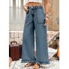 image:imageAstylish Wide Leg Jeans for Women Stretch High Wasited Baggy Trendy Denim Jean Ruffle Hem PantsReal Teal