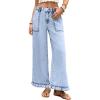 image:imageAstylish Wide Leg Jeans for Women Stretch High Wasited Baggy Trendy Denim Jean Ruffle Hem PantsLight Blue