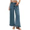 image:imageAstylish Wide Leg Jeans for Women Stretch High Wasited Baggy Trendy Denim Jean Ruffle Hem PantsReal Teal