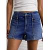 image:imageAstylish Womens High Waisted Utility Jean Shorts Stretch Denim Summer Shorts with Patch PocketsBluing