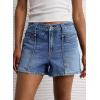 image:imageAstylish Womens High Waisted Utility Jean Shorts Stretch Denim Summer Shorts with Patch PocketsDark Blue