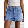 image:imageAstylish Womens High Waisted Utility Jean Shorts Stretch Denim Summer Shorts with Patch PocketsMyosotis