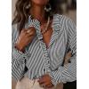 image:imageAstylish Womens Plaid Ruffle V Neck Button Down Blouse Casual Long Sleeve Gingham Trendy Tops Work Checkered ShirtBlack Stripe