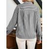 image:imageAstylish Womens Plaid Ruffle V Neck Button Down Blouse Casual Long Sleeve Gingham Trendy Tops Work Checkered ShirtBlack Stripe