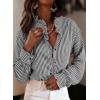 image:imageAstylish Womens Plaid Ruffle V Neck Button Down Blouse Casual Long Sleeve Gingham Trendy Tops Work Checkered ShirtBlack Stripe