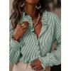 image:imageAstylish Womens Plaid Ruffle V Neck Button Down Blouse Casual Long Sleeve Gingham Trendy Tops Work Checkered ShirtGreen Stripe