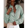 image:imageAstylish Womens Plaid Ruffle V Neck Button Down Blouse Casual Long Sleeve Gingham Trendy Tops Work Checkered ShirtGreen Stripe