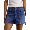 image:imageAstylish Womens High Waisted Utility Jean Shorts Stretch Denim Summer Shorts with Patch PocketsBluing