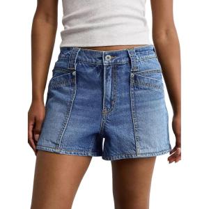 image:imageAstylish Womens High Waisted Utility Jean Shorts Stretch Denim Summer Shorts with Patch PocketsDark Blue