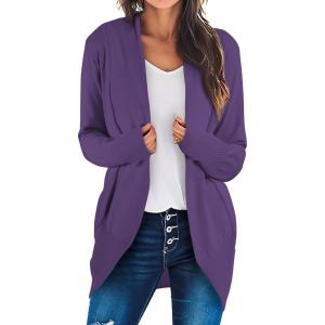 image:imageAstylish Womens Long Sleeve Open Front Soft Knit Cardigan Loose Oversized Sweater CoatPurple