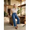 image:imageAstylish Womens 2026 Stretchy Breathable Wide Leg High Waisted Jeans Casual Cropped Ankle Denim Pants with Vertical SeamsY Mist Blue