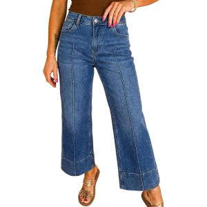 image:imageAstylish Womens 2026 Stretchy Breathable Wide Leg High Waisted Jeans Casual Cropped Ankle Denim Pants with Vertical SeamsY Mist Blue