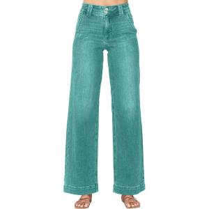 image:imageAstylish Womens High Waisted Wide Leg Straight JeansGrass Green