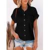 image:imageAstylish Women Summer Tops Cotton Short Sleeve Shirt V Neck Button Down Blouse Tunic TopsBlack